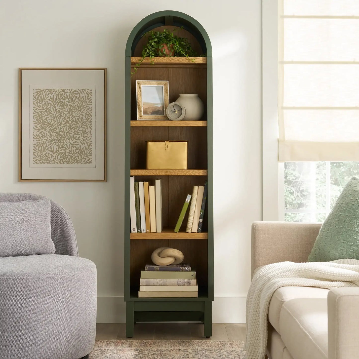Narrow Arch Bookcase Rich Finish