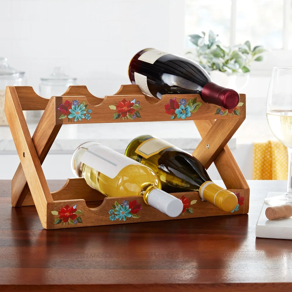 Floral Design Wood Wine Rack