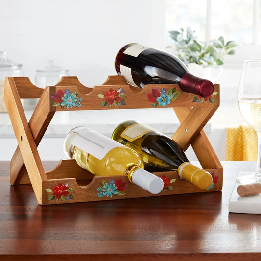 Floral Design Wood Wine Rack