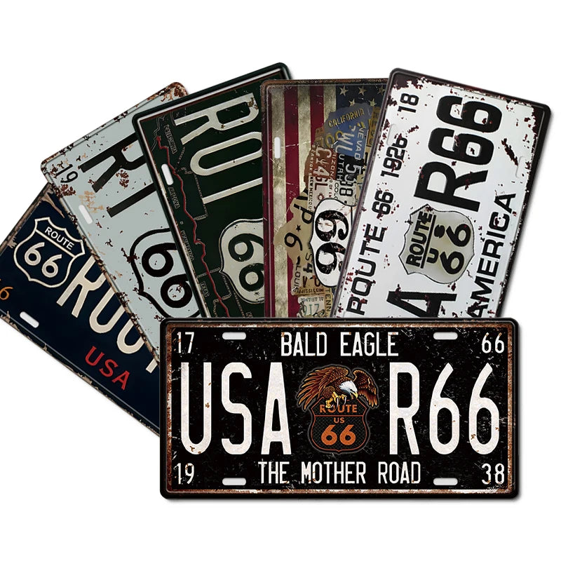 Vintage Route 66 Metal Plates