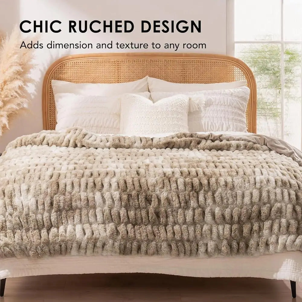 Plush Faux Rabbit Fur Throw Blanket