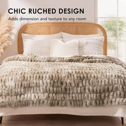 Plush Faux Rabbit Fur Throw Blanket