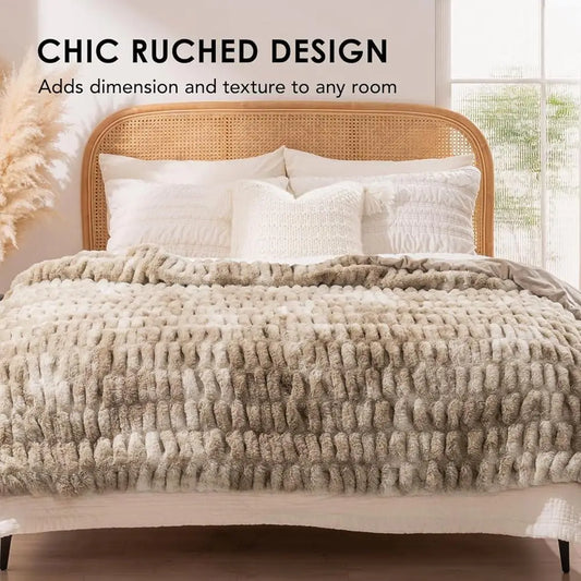 Plush Faux Rabbit Fur Throw Blanket
