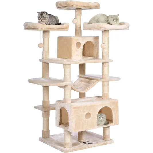 Large Beige Cat Tower with Sisal Scratching Posts