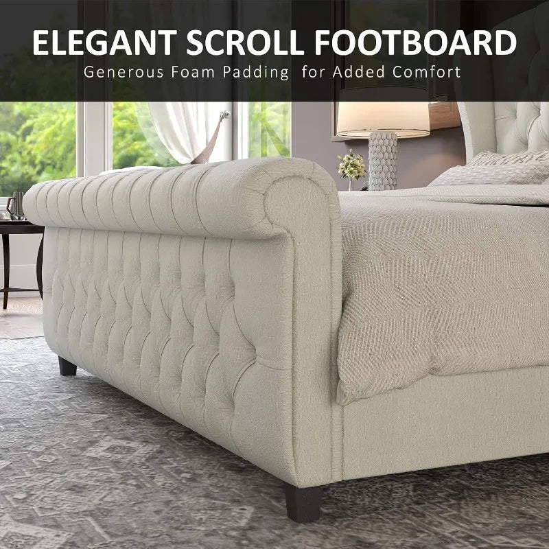 King Size Platform Bed Frame Upholstered Sleigh Style