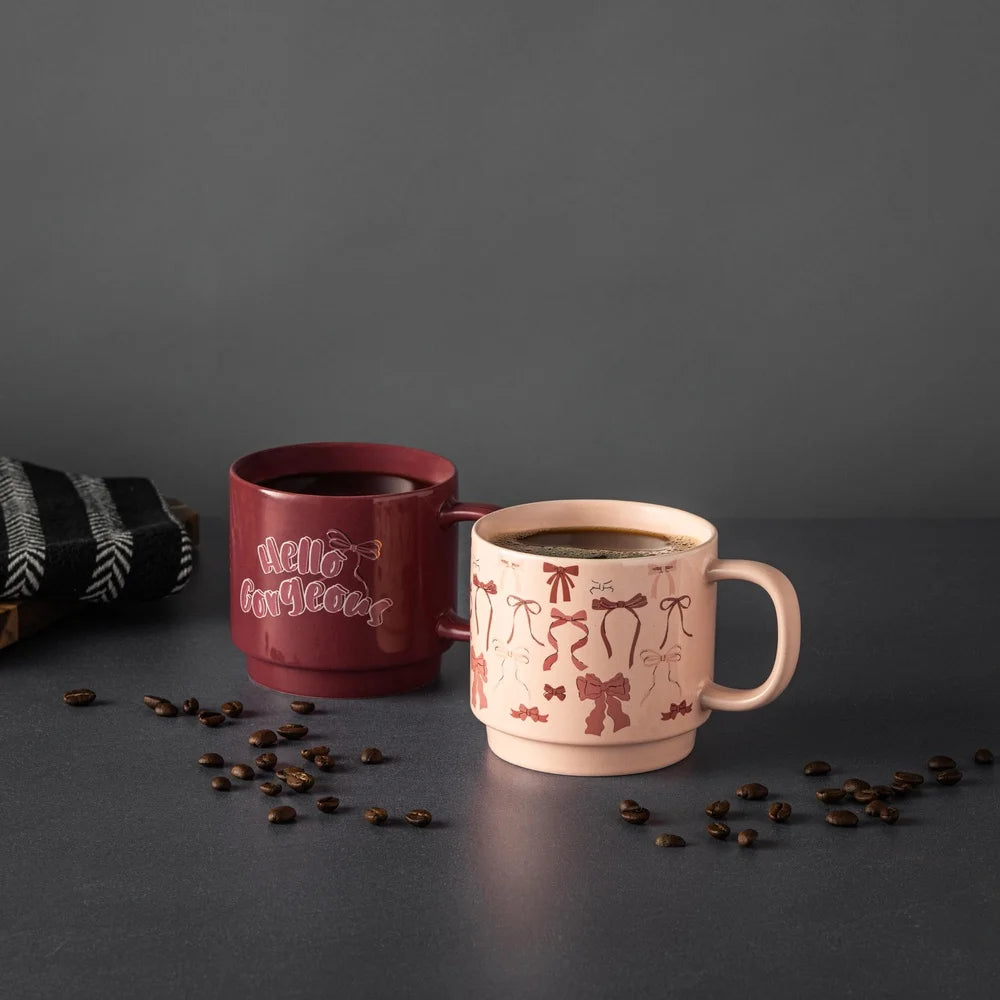Decorative Stackable Stoneware Mugs