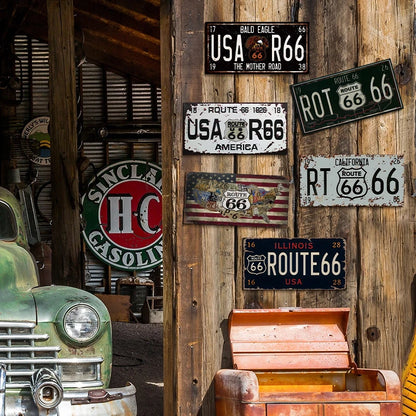 Vintage Route 66 Metal Plates