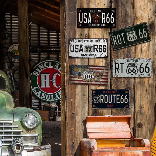 Vintage Route 66 Metal Plates