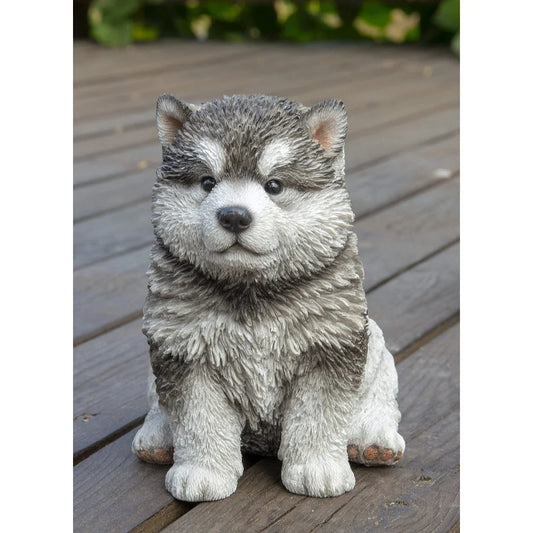 Realistic Sitting Malamute Puppy Statue