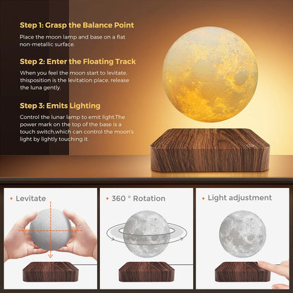Floating Moon Lamp with Wooden Base
