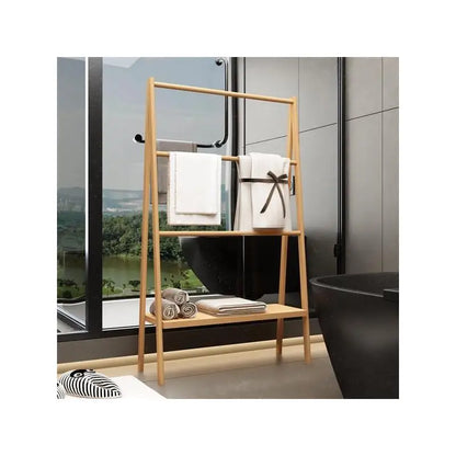 Bamboo Towel Rack with Storage Shelf