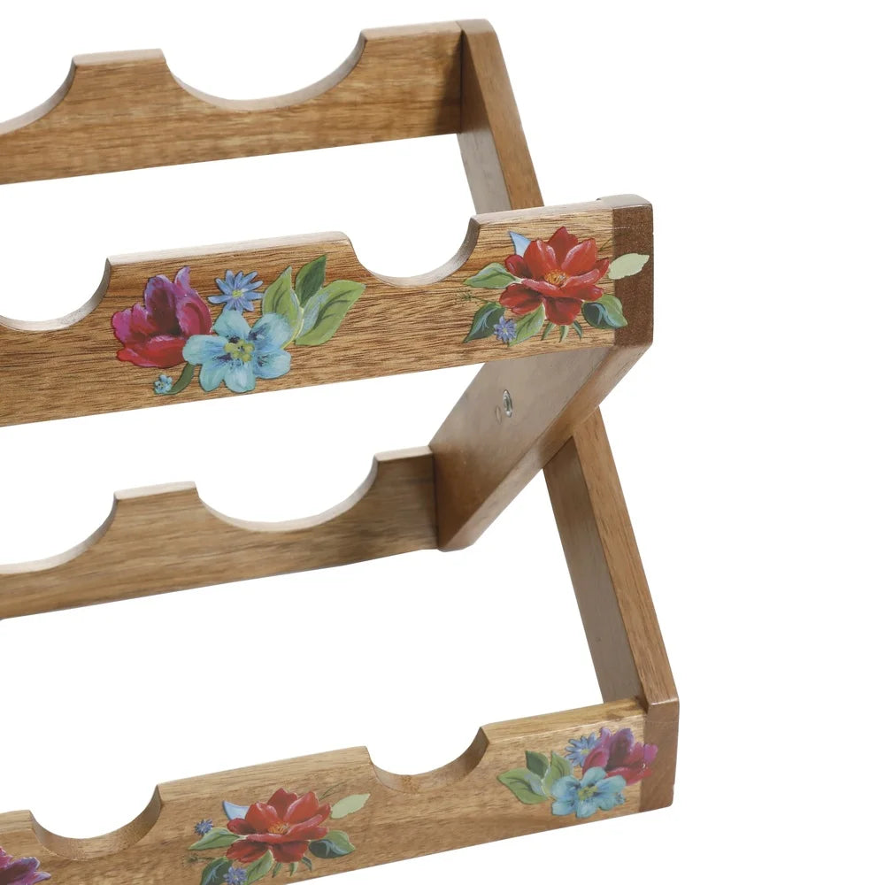 Floral Design Wood Wine Rack