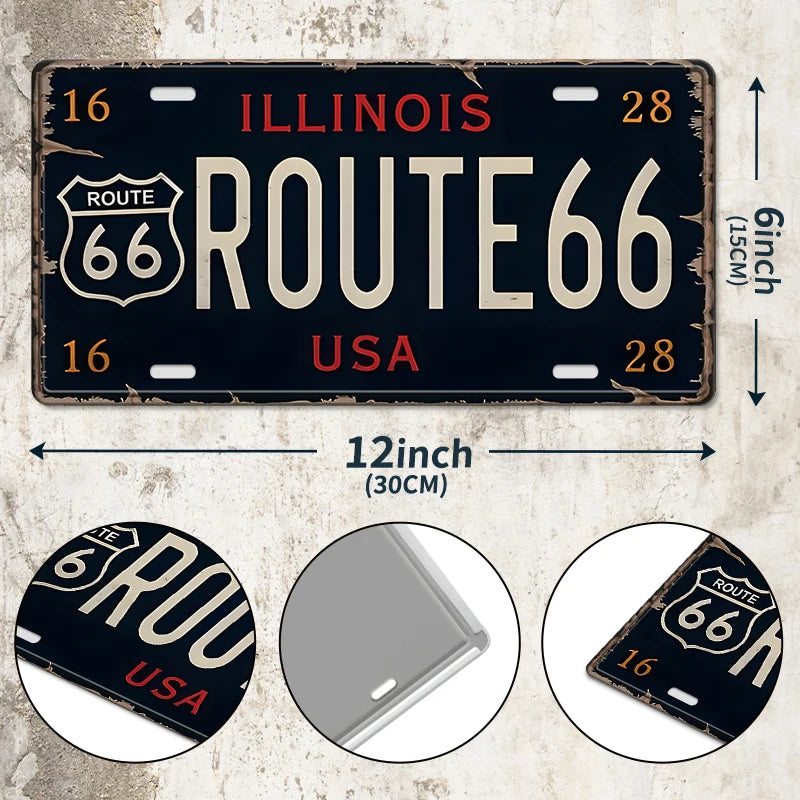 Vintage Route 66 Metal Plates