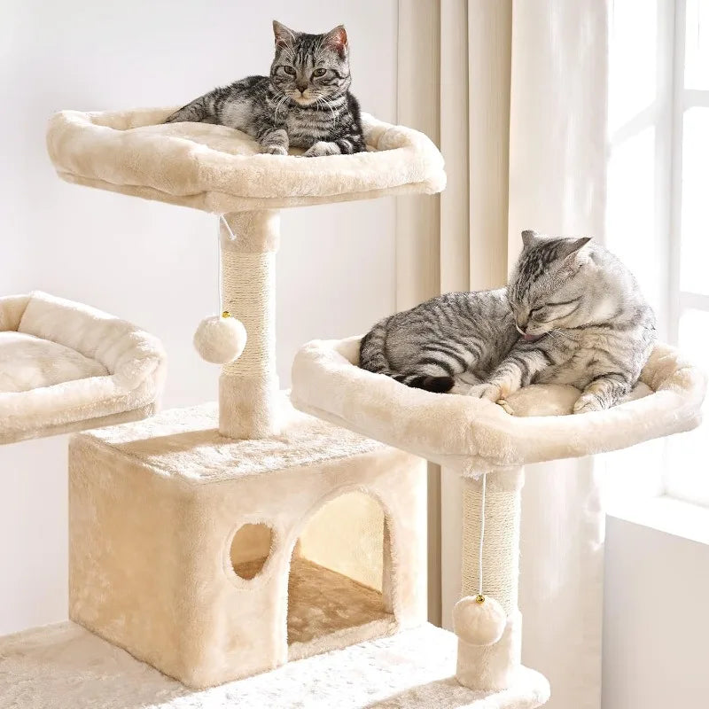 Large Beige Cat Tower with Sisal Scratching Posts