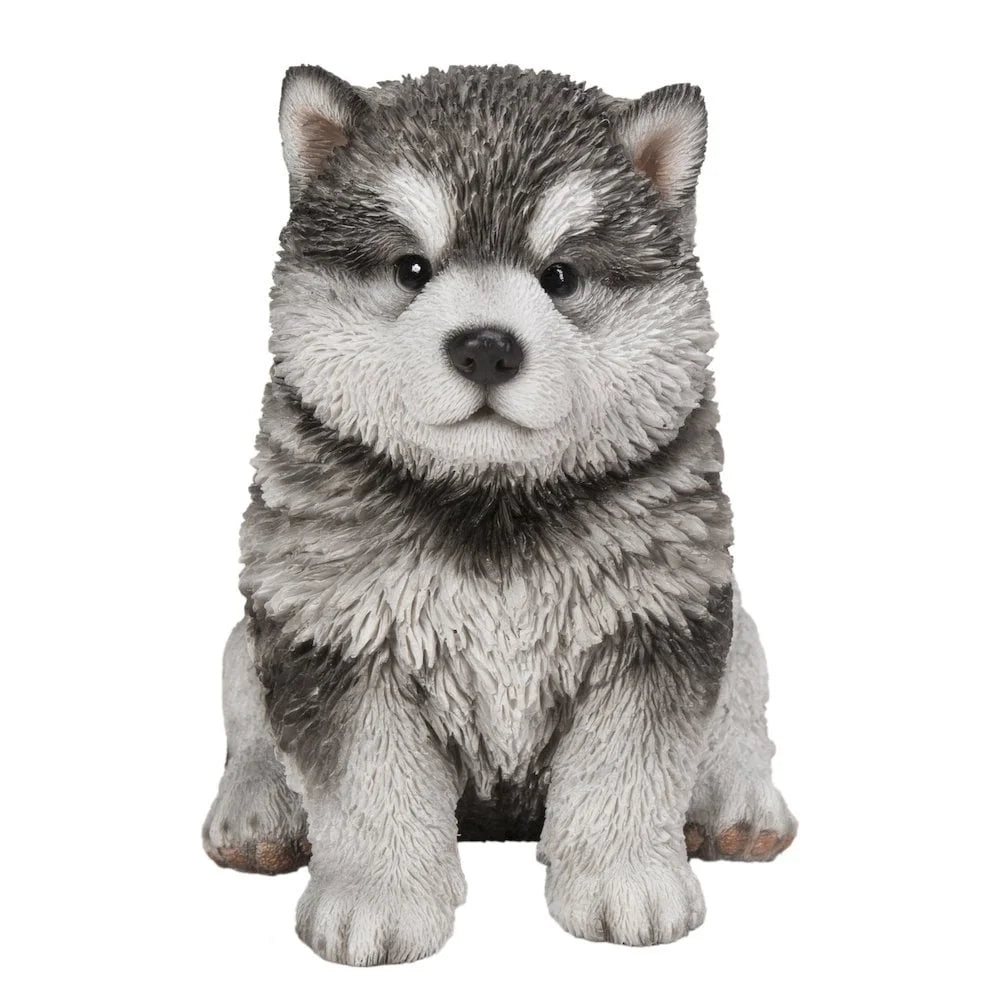 Realistic Sitting Malamute Puppy Statue