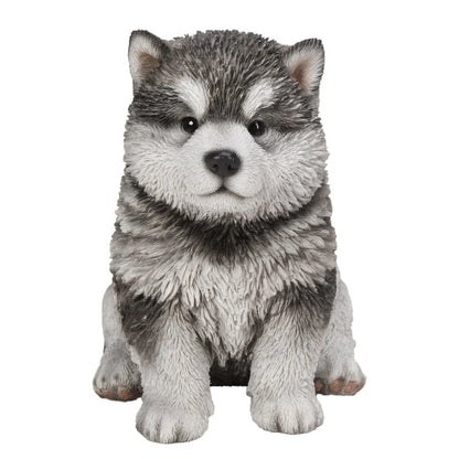 Realistic Sitting Malamute Puppy Statue