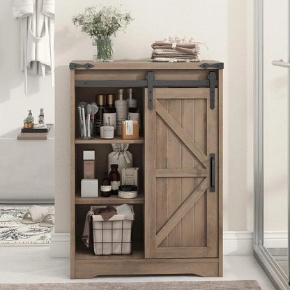 Rustic Grey Floor Storage Cabinet