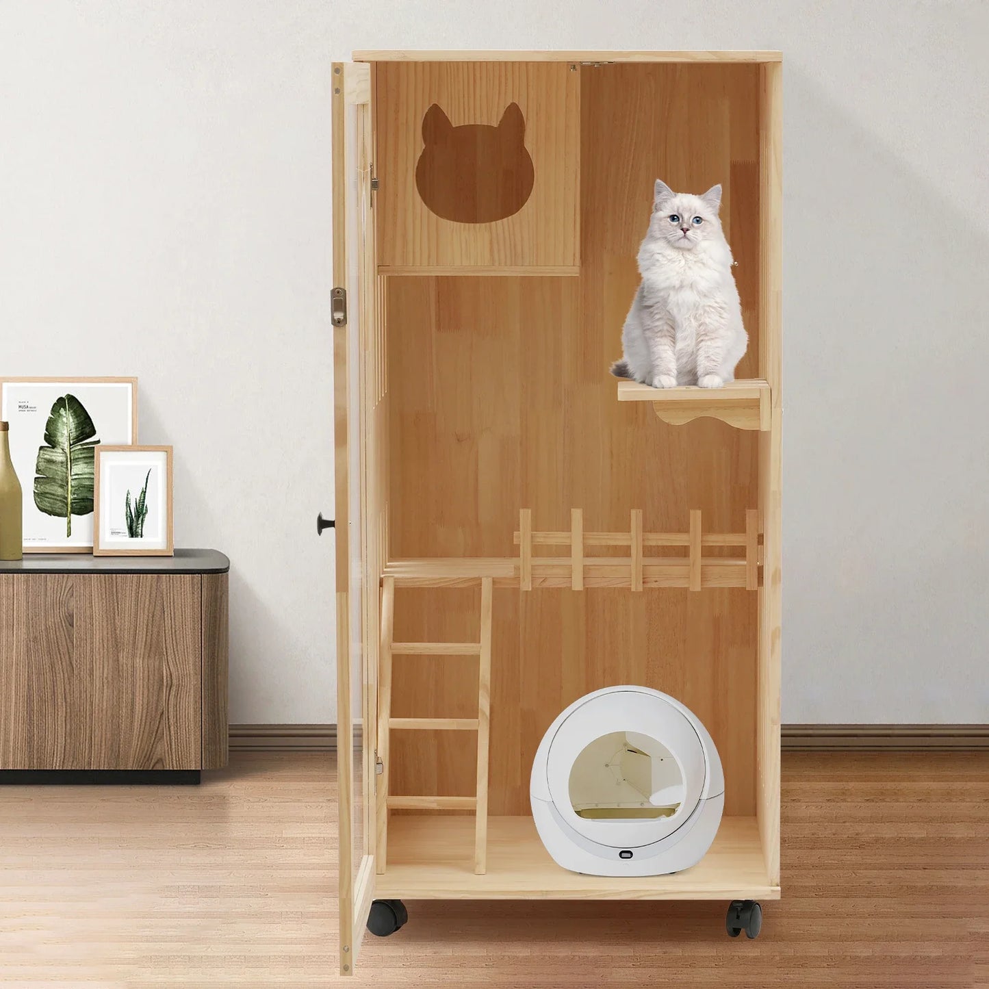 Large Multi-Level Wooden Cat Condo
