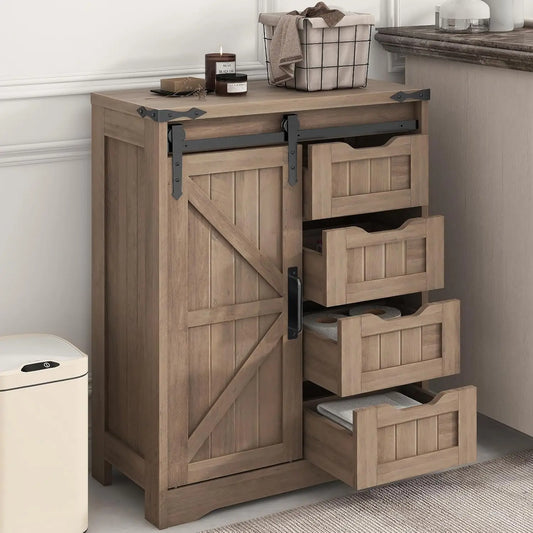 Rustic Grey Floor Storage Cabinet