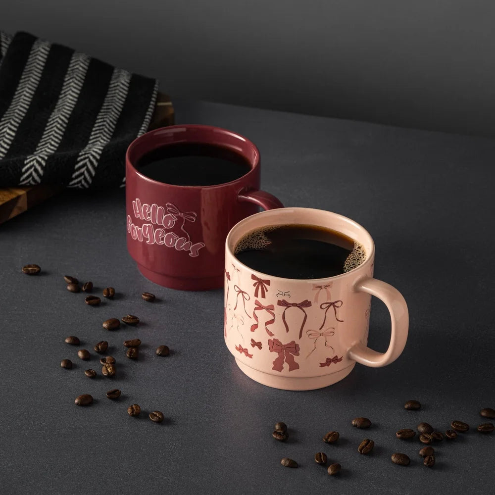 Decorative Stackable Stoneware Mugs