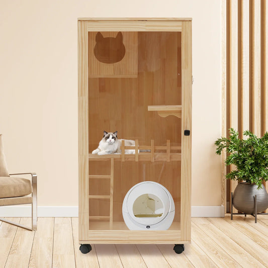 Large Multi-Level Wooden Cat Condo