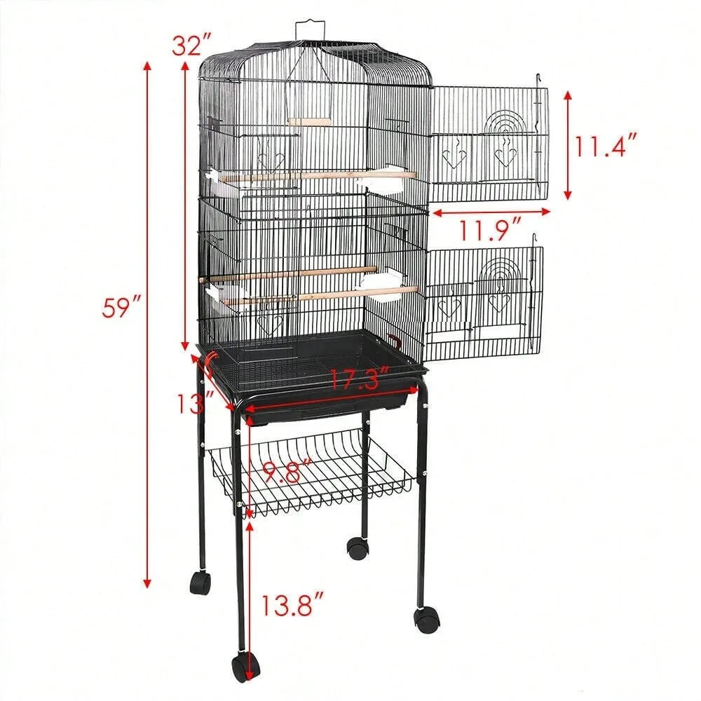 Rolling Bird Cage with Stand & Tray