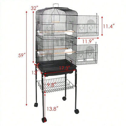 Rolling Bird Cage with Stand & Tray
