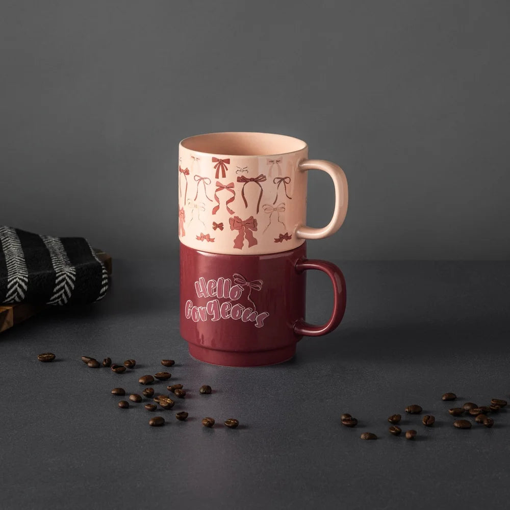 Decorative Stackable Stoneware Mugs