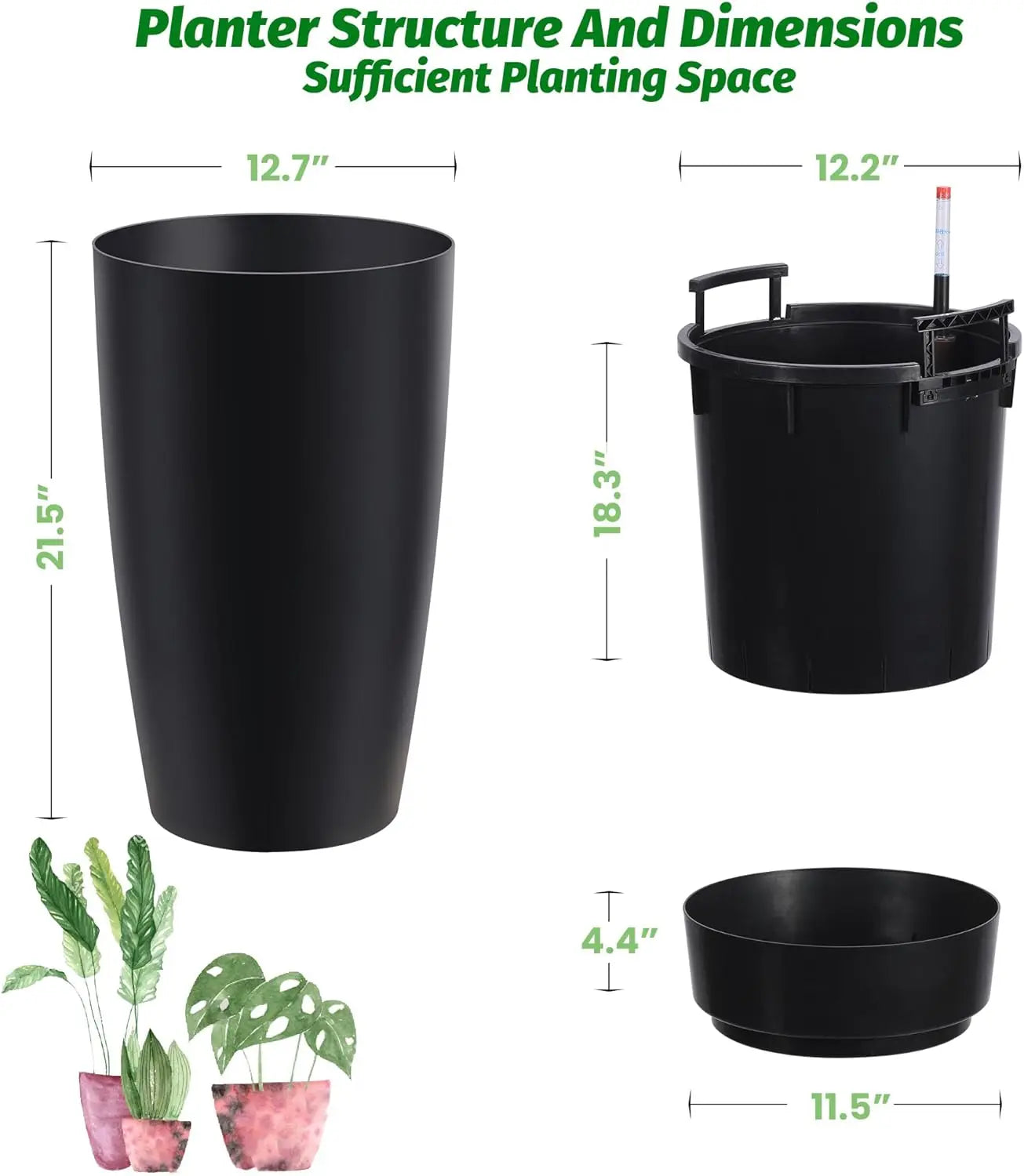 Self Watering Pots for Growing Plants  Set of 2
