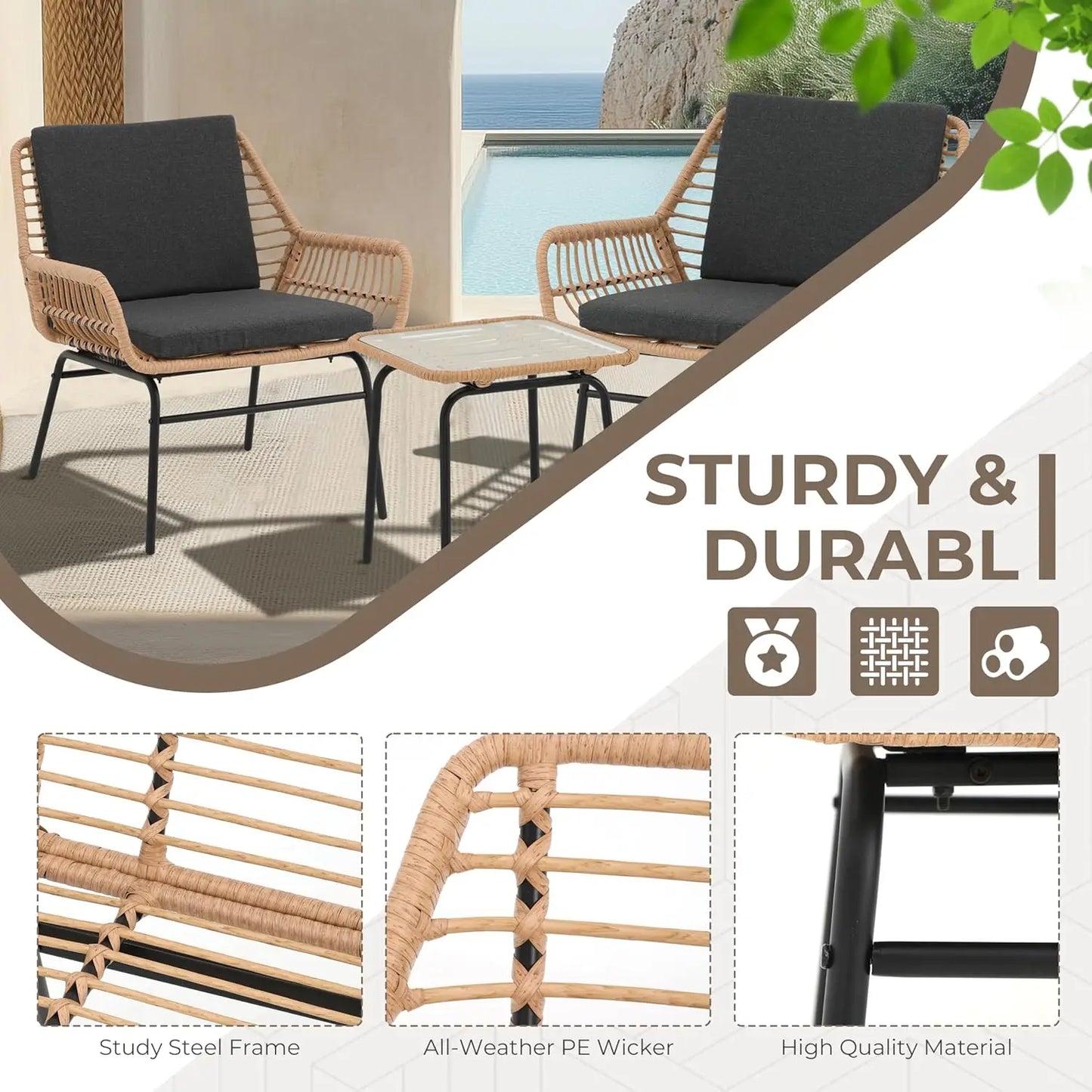 3 Piece Outdoor Patio Furniture Set